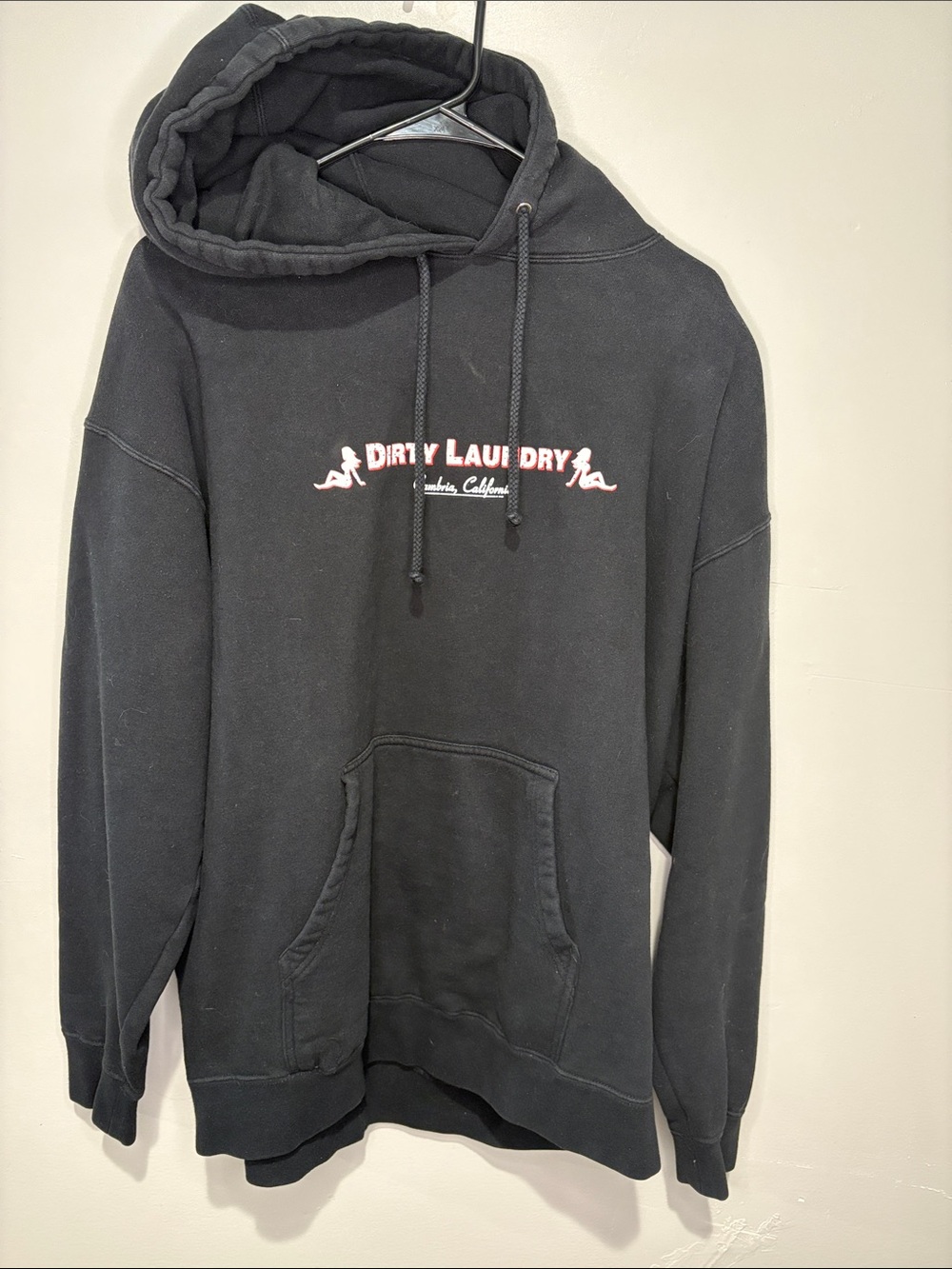 Dirty Laundry Black Crewneck Hoodie with Pink Logo - XL